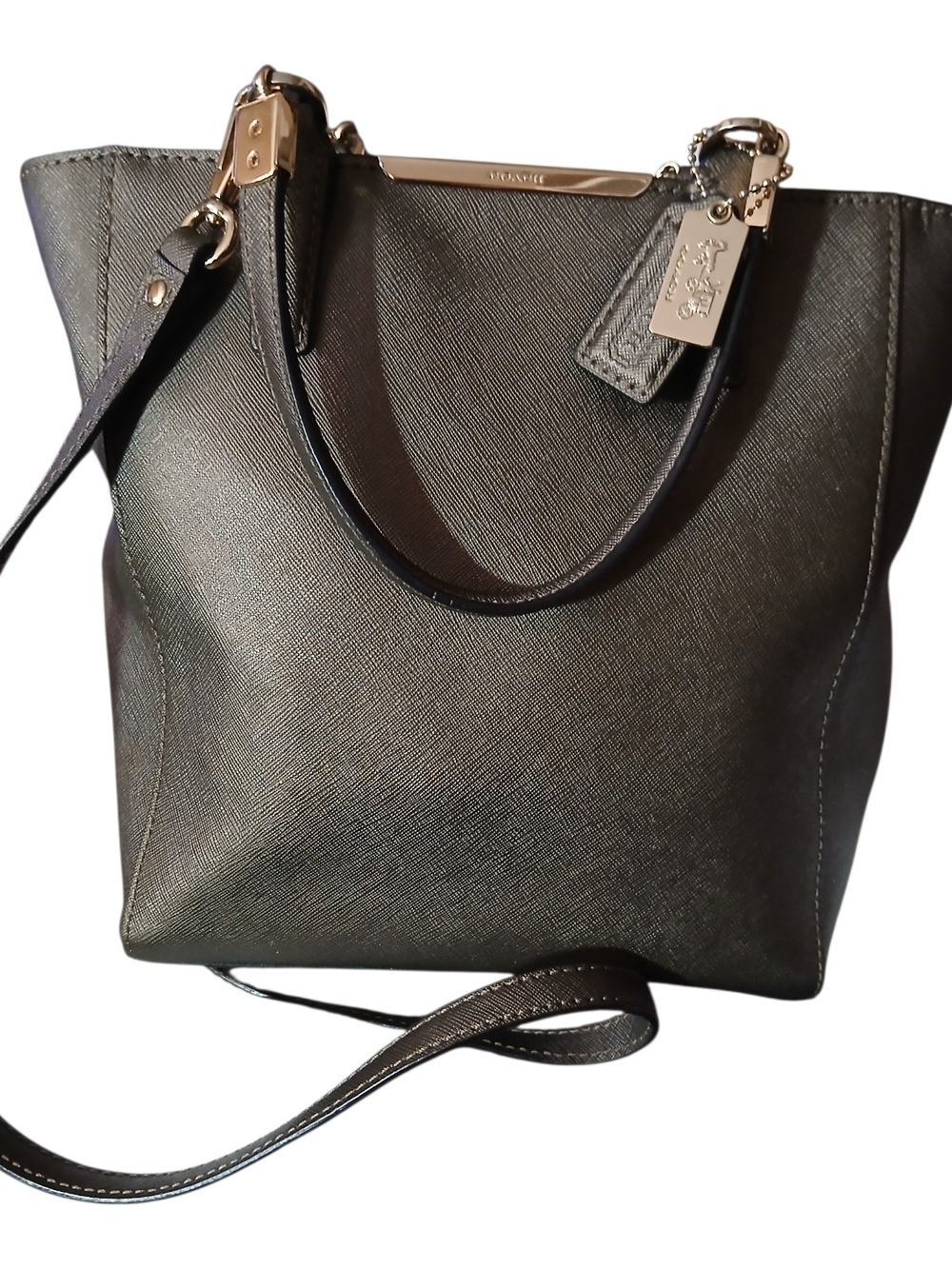 Coach Metallic Bronze Madison Saffiano Mini Tote with Dust Cover